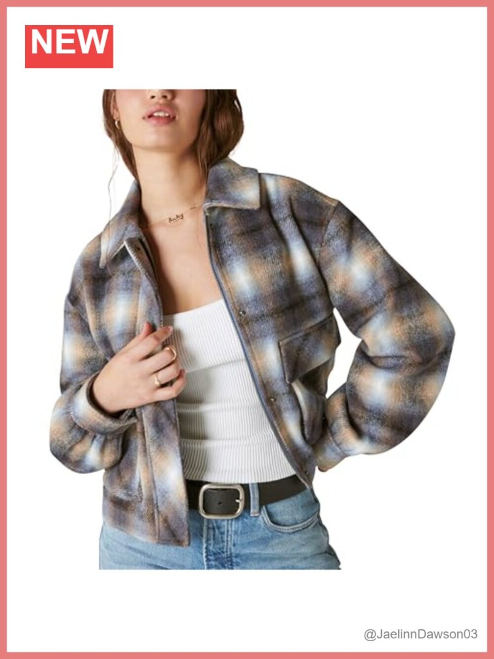 Cropped Plaid Jacket Spread Collar Button Front Flap Pockets